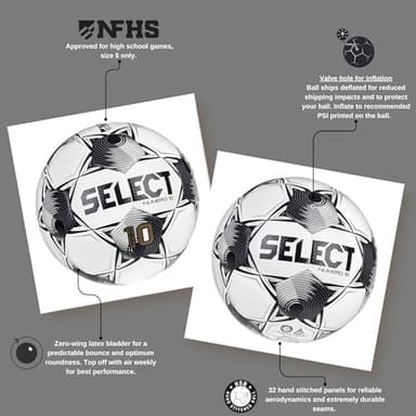 SELECT Numero 10 Soccer Ball, White/Black NFHS V25, Size 5 - Image 4
