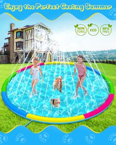 Raxurt Splash Pad for Kids and Dogs, 118'' Super Large Anti-Slip Splash Sprinkler Pad for Baby Toddler, Thicken Splash Pad Dog Pool Summer Outdoor Water Toys, 9.8FT Colorful - Image 2