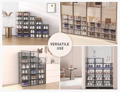 Kuject X-Large Shoe Storage Boxes Organizers Clear Plastic Stackable 12 Pack, Shoe Rack & Holder Substitute, Sneaker Containers, Toy Storage Organizer Bins for Entryway, Closet, Under Bed, Black - Image 8