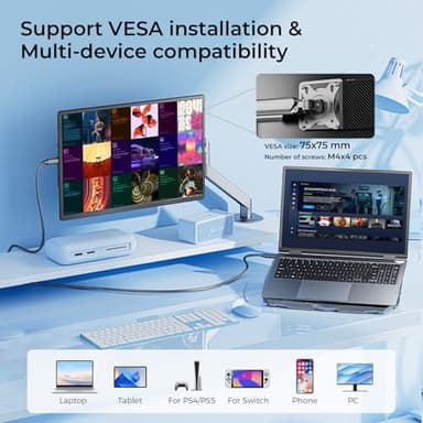 Enzion Laptop Screen Extender 16.1", 1200P FHD, Portable Monitor 360° Rotating Detachable Stand, Height Adjustable Laptop Monitor Extender for 13-17.5", Plug-Play for Mac/OS/Wins/Chrome/Dex - Image 9
