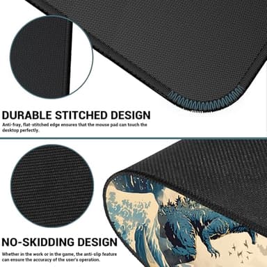 ProbTis Japanese Mouse Pad, Kanagawa Great Wave Mouse Pad, XXL Anime Gaming Keyboard Mat, Stitched Edges Rubber Base, XXL Big Extended Desk Protector for Home Office, 35.4”x15.7” (Sea Wave - Monster) - Image 5