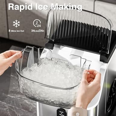Antarctic Star Nugget Ice Makers Countertop, Pebble Ice Machine with Chewable Pellet Ice, 34Lbs/24H, Self-Cleaning, Sonic Ice, One-Click Operation, for Kitchen,Office Stainless Steel Silver - Image 3