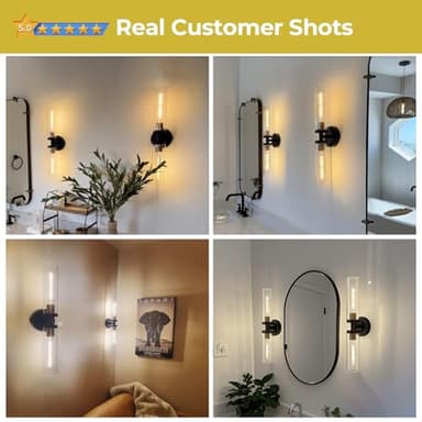 Wall Sconces Set of Two, 22" Black and Gold Bathroom Sconces with Clear Glass, Hardwired Modern Sconces Wall Decor Set of 2 Wall Light fixtures for Bathroom Mirror Living Room Hallway Bedroom - Image 4