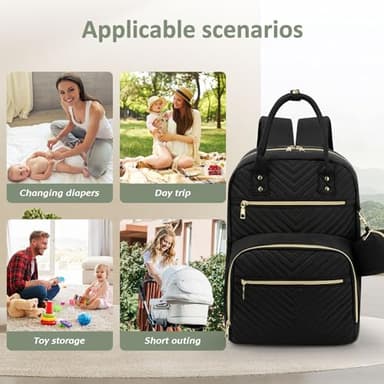 Pritent Diaper Bag Backpack,Baby Essentials Diapers Bag with Pacifier Case,Multipurpose Stylish Large Capacity Travel Backpack for Baby Girl/Boy(M-Black) - Image 7