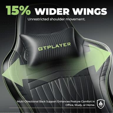 GTPLAYER ACE-PRO Music Gaming Chairs – Built-in Speakers, App Support & Bluetooth Control, Footrest & Pocket, Gamer Chair for Adults, Black & Green Stitch - Image 7
