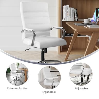 Flash Furniture Whitney High-Back Swivel LeatherSoft Desk Chair with Padded Seat and Armrests, Adjustable Height Padded Office Chair, White/Chrome - Image 5