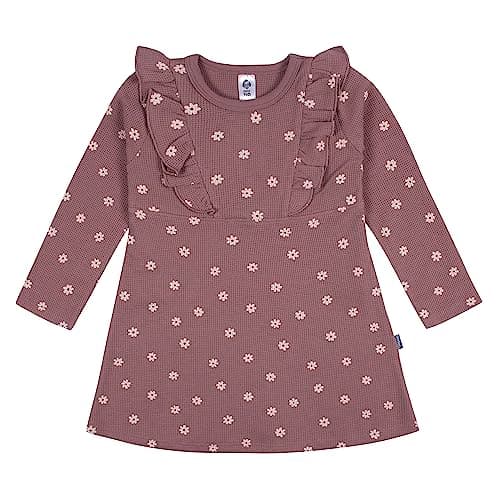 Gerber Baby Girls Toddler Long Sleeve Dress with Ruffle Detail, Pink Daisies, 3T - Image 1