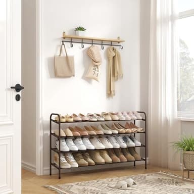 Gewudraw 4-Tier Shoe Rack,41.53'' Closet Shoe Organizer for Bedroom, Entryway,Expandable Metal Shelf up to 24 Pairs Shoes,Brown - Image 2