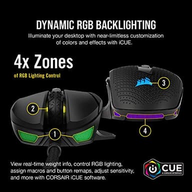 CORSAIR NIGHTSWORD RGB Gaming Mouse For FPS, MOBA - 18,000 DPI - 10 Programmable Buttons - Weight System - iCUE Compatible - Black - Image 7