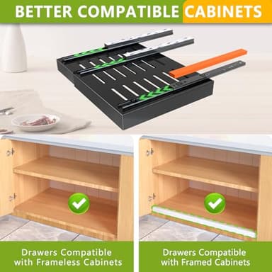 Mlinavn 2 Pack Pull Out Cabinet Organizer,21" Deep Slide Out Drawer Organizers,No Drill Pull Out Drawers Adhesive with Nano Compatible Framed Cabinets Shelves for Kitchen Pantry Adjustable Width - Image 2