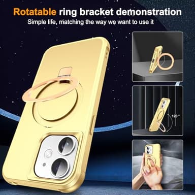 SKYLMW Compatible with iPhone 12 Case & iPhone 12 Pro Case 6.1" with Invisible Magnetic O-Ring Stand [Compatible with Mag-Safe][Great Grip Feeling], Gold - Image 2