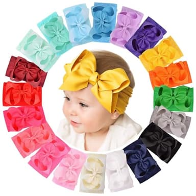 doboi 20pcs Baby Girls Bows Headbands Nylon Hairbands Ribbon Bow Elastic Hair Accessories for Newborns Infants Toddlers and Kids - Image 1