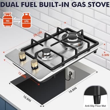 Llamaviva Gas Stove 12 Inch, Propane Cooktop 2 Burner, Portable Gas Cooktop Stainless Steel, Dual Fuel LPG/NG Convertible with Thermocouple Safety Protection for Kitchen, RV, Camping, Outdoor - Image 2