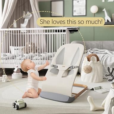 AMKE CooCon Baby Bouncer,Ergonomic Bouncer Seat for Babies with 3 Recline Positions,Portable Newborn Bouncer Seat, Mesh Design Bouncers for Infants,Beige - Image 7
