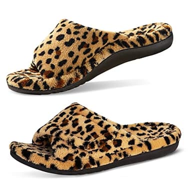 GRITHEIM Women's Orthotic Arch Support Slippers Fuzzy Adjustable Orthopedic Slippers for Plantar Fasciitis Furry Slide for Ladies leopard 10 - Image 1