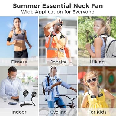 Portable Neck Fan, 2600mAh Battery Operated Ultra Quiet Hands Free USB Fan with Strong Wind, 360° Adjustable High Flexibility Wearable Personal Fan for Home Office Outdoor Travel (Black) - Image 7