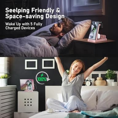 Wireless Charger for Samsung, 5 in 1 Wireless Charging Station for Samsung, Charger Dock Stand for Galaxy Watch Ultra 7 6 5 4 3, Galaxy S25 S24 Ultra S23 S22 S21, Note 20 10 Z Fold Buds, Pink - Image 7