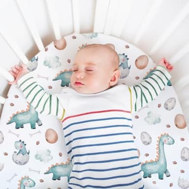 Bassinet Sheets for Baby Girl Boy, 3 Pack Soft Breathable Baby Bassinet Mattress Sheets Fit for Hourglass Oval Cradle, Moses Basket Rectangle Mattress (Dinosaur) - Image 7