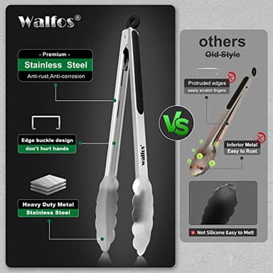 Food Grade Stainless Steel Kitchen Tongs for Cooking,BBQ - 7 ，9 and 12 Inch,Set of 3 Heavy Duty Locking Metal Food Tongs Non-Slip Grip - Image 8