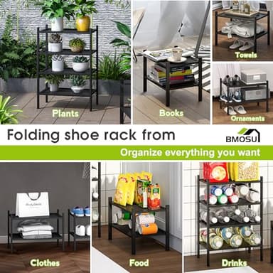 BMOSU 2-Tier Bamboo Small Shoe Rack Premium Stackable Shoe Shelf Storage Organizer for Hallway Closet Living Room Entryway Organizer(Black) - Image 3