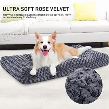 KSIIA Washable Dog Bed Deluxe Plush Dog Crate Beds Comfy Kennel Pad Anti-Slip Pet Sleeping Mat for Large, Jumbo, Medium, Small Dogs Breeds, 41" x 27", Dark Grey - Image 3