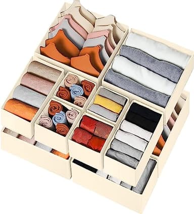 Criusia Drawer Organizer Clothes 12 Pack, Dresser Organizer for Nursery Bedroom Closet Organization and Storage - Baby Clothes Organizer Bins - Drawer Divider for Sock Underwear Bra Ties (Beige) - Image 1