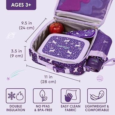 Bentgo Kids Lunch Bag - Durable, Double-Insulated Lunch Bag for Kids 3+; Holds Lunch Box, Water Bottle, & Snacks; Easy-Clean Water-Resistant Fabric & Multiple Zippered Pockets (Unicorn) - Image 3