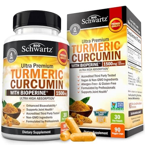 Turmeric Curcumin with Black Pepper Extract 1500mg - High Absorption Ultra Potent Turmeric Supplement with 95% Curcuminoids and BioPerine - Non GMO Tumeric Capsules for Joint Support - 90 Capsules - Image 1
