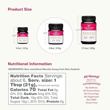 New Zealand Honey Co. Raw Manuka Honey UMF 20+ / MGO 829+ | UMF Certified Raw Medical Grade Honey | 8.8oz - Image 3