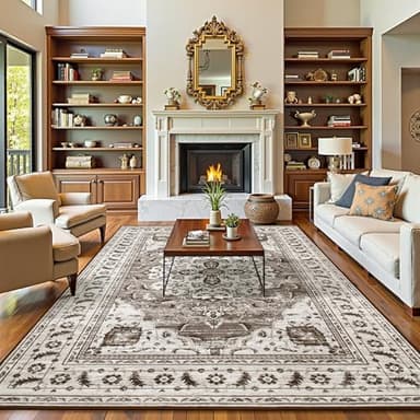 HOMORE Area Rug 5x7 Living Room Rug, Non Slip Washable Rugs for Bedroom Dining Room, Large Rugs for Home Office Farmhouse Dorm Decor,Beige/Brown - Image 8
