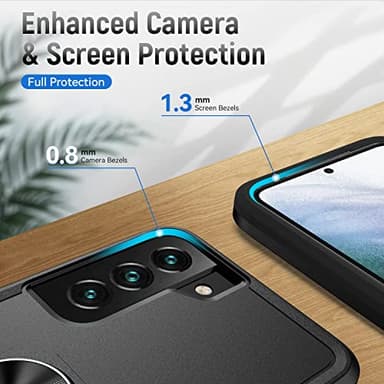 Compatible with Samsung Galaxy S22 Case with Screen Protector[Not for S22+],Heavy Duty Shockproof Full Body Phone Cover,Built in Finger Ring Stable Kickstand,2022 Black Matte - Image 3