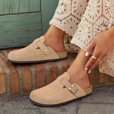 Asgard Women's Suede Clogs Leather Mules Arch Support Potato Shoes with Comfort Cork Footbed Taupe 41 - Image 2