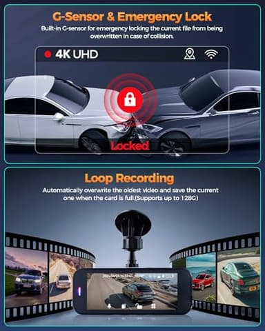 Dash Cam Front and Rear, 4K+1080P Dual Dash Camera for Cars with 5G WiFi, Built-in 32GB Card, Night Vision, G-Sensor, 24H Parking Mode - Image 5