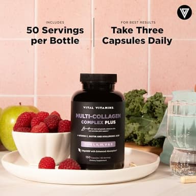 Vital Vitamins Multi Collagen Complex Plus - with Biotin, Hyaluronic Acid, Vitamin C - Type I, II, III, V, X - for Women & Men - Hair, Skin, Nails Beauty Complex - 150 Capsules - Image 7