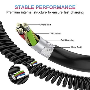 JianHan USB C Coiled Cable,[2 Pack 4ft] Retractable Curly USB A to USB C Cord for Car Type C Cable for Galaxy S10,S10+,S9,S9 Plus,S8,S8 Plus,Note 8,9,A5,A7,A8+,LG,Google (Black) - Image 5