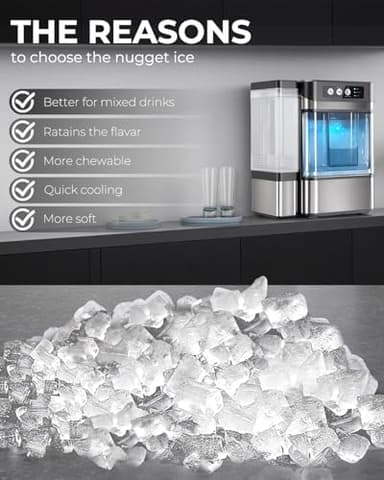 Nugget Ice Maker with 1 Gallon Tank, 41lbs/24H Soft & Chewable Ice, Automatic Water Supply, Preset Time, Self-Cleaning, Multifunctional Pellet Ice Machine for Home & Kitchen - Image 4