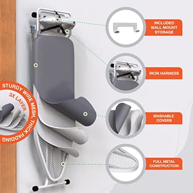 Xabitat Full Size Ironing Board 57" X 18" with Wall Mount Hanger, Full Metal Construction Iron Board, Built in Iron Caddy, Heat & Scorch Resistant Fabric, Cord Holder, Anti-Skid Feet, Heavy Duty - Image 4