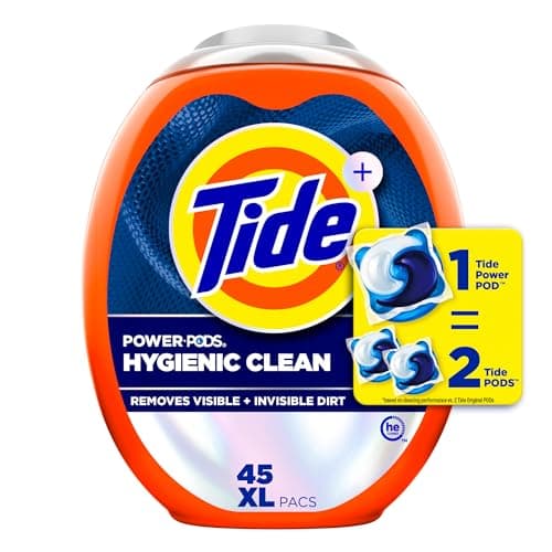 Tide Power PODs Hygienic Clean Heavy Duty Liquid Laundry Detergent Pacs, Free and Clear of Dyes and Perfumes, For Visible and Invisible Dirt, 45 Count, HE Compatible - Image 1