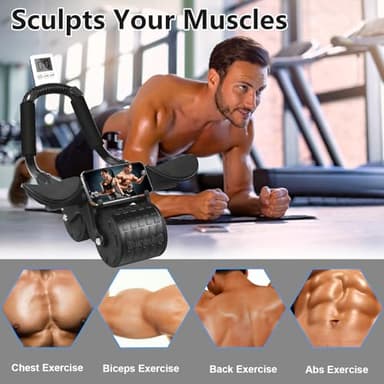 Bersauji 2025 New Ab Roller Wheel with Knee Mat &Timer, Automatic Rebound Abdominal Wheel, Ab Abdominal Exercise Roller with Elbow Support, Abs Workout Equipment Ab Exercise Roller for Women Men - Image 3