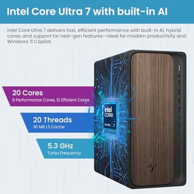 HP 2025 OmniDesk M03 Business Next Gen AI PC Desktop, Intel Core Ultra 7 265, 32GB DDR5 RAM, 1TB SSD, USB-C, Wi-Fi 6, Wired KB & Mouse, Windows 11 Home, Bundle with ADATA 512GB External SSD - Image 3