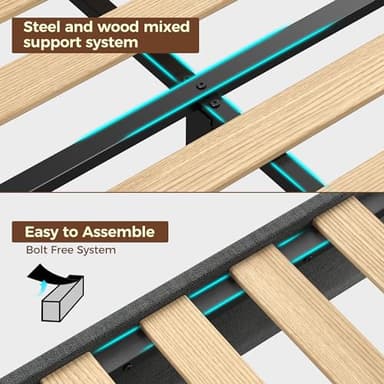 Rolanstar Full Size Bed Frame, Storage Headboard with Charging Station and LED Lights, Upholstered Bed with Heavy Duty Wood Slats, No Box Spring Needed, Noise Free, Easy Assembly, Dark Grey - Image 8