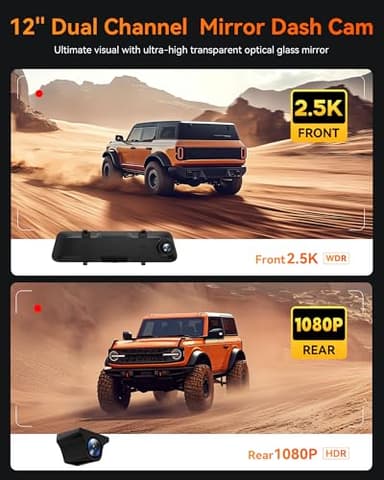 WOLFBOX G840H 12'' Mirror Dash Cam with ADAS and BSD, 2.5K Rear View Mirror Camera Front and Rear, 5.8GHz WiFi, Voice Control, Parking Monitor, Included 32GB Card & GPS, Loop Recording - Image 5