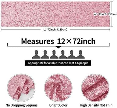 2 Packs 12 x 72 inches Light Pink Sequin Table Runner, Glitter Runner for Birthday Party Supplies Decorations Wedding Bachelorette Holiday Celebration Bridal Shower Baby Shower - Image 4