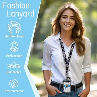 Piefly Lanyards for Id Badges, Funny Badge Holder with Retractable Badge Reel Clip, Skull Skeleton Reading Book Card Name Tag Lanyard Vertical ID Card Protector for Women Nurse Doctor Teacher Student - Image 3