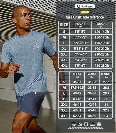 NORTHYARD Men's UPF 50+ Sun Protection Shirts Swim SPF UV Quick Dry Short Sleeve T-Shirts for Athletic Fishing Rash Guard Blue Heather XL - Image 6