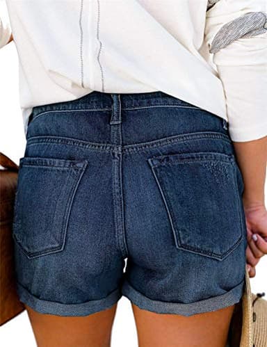 MODARANI Boyfriend Jean Shorts for Women Distressed Frayed Denim Shorts Dark Blue S - Image 3