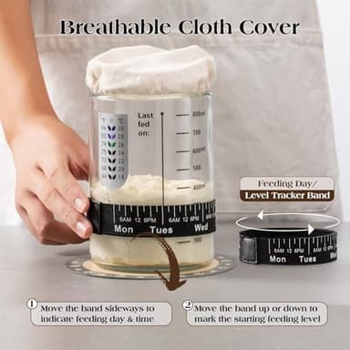 Sourdough Starter Kit,34oz Sourdough Starter Jar Glass with Sourdough Recipes Cookbook.Sourdough Bread Baking Supplies with Thermometer,Natural Wooden Lid, Anti-slip Mat,Sourdough Jar scraper (2 pack) - Image 4