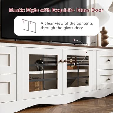 oneinmil 70" Modern TV Stands for for Living Room, Wood Entertainment Center with 4 Large Drawers, TV Console with Glass Door Storage Cabinet, TV Stand for TVs up to 75", White - Image 4