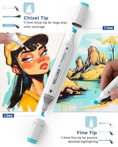 WELLOKB Alcohol Markers, 80 Colors Dual Tip Art Colored Markers for Adult Coloring Book, Painting, Drawing, Alcohol Based with Carrying Case for Adult Kids - Image 3