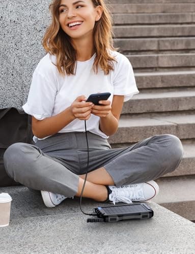 Power-Bank-Solar-Charger - 42800mAh Portable Charger,Solar Power Bank,External Battery Pack 5V3.1A Qc 3.0 Fast Charger Built-in Super Bright Flashlight (Deep Black) - Image 6